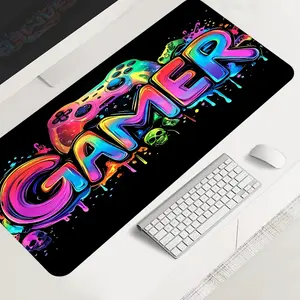 Neon Game Graffiti Large-Sized Gaming Mouse Pad, Cool Gamer Desktop Protection Pad, Anti-Slip Rubber Lock Edge High-Definition Printing, Suitable For Computers, Laptops, Offices, Homes, Schools, As A Gift For Family And Friends, Gaming Mousepad