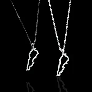 Sterling Silver Lebanon Map CZ Outline Necklace - Available in 3 Colors