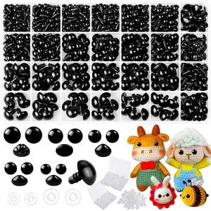1000 Pcs 6-14mm Safety Eyes and Noses for Crochet, Black Plastic Safety Eyes with Washers, Craft Doll Eyes for Stuffed Animals, DIY Accessories, Safety Eyes for Amigurumi, Assorted Sizes