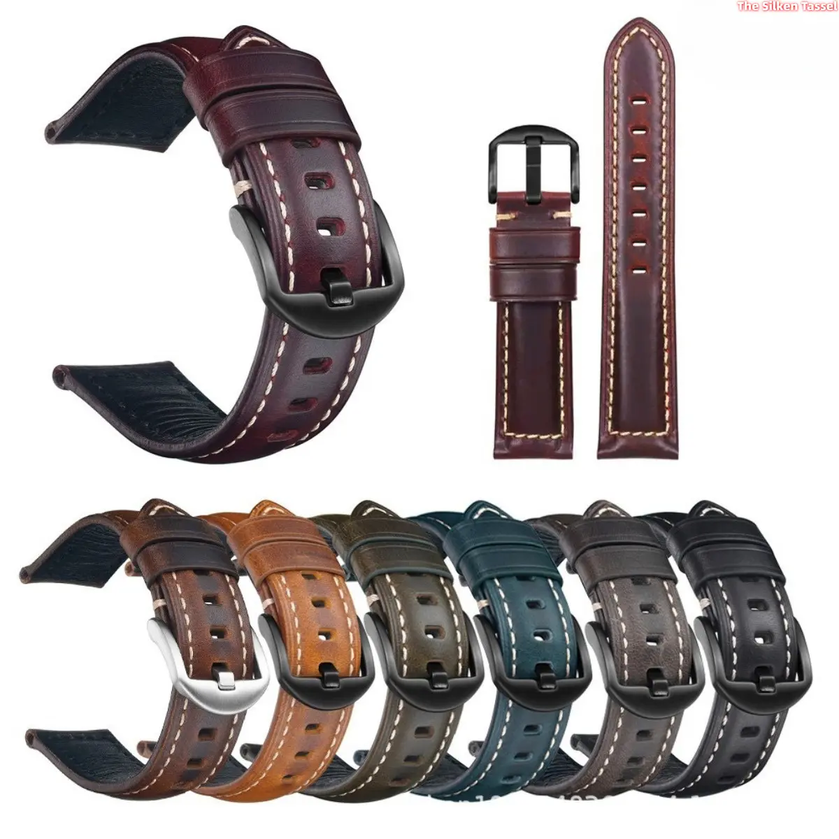 Vintage Crazy Horse Genuine Leather Watch Band, Quick Release Cowhide Replacement Strap 20/22/24mm For Business Casual Wear Compatible with GT6 GT5 GT4 Pro Smart Watch (No Watch)  Halloween tiktokshopbacktoschool