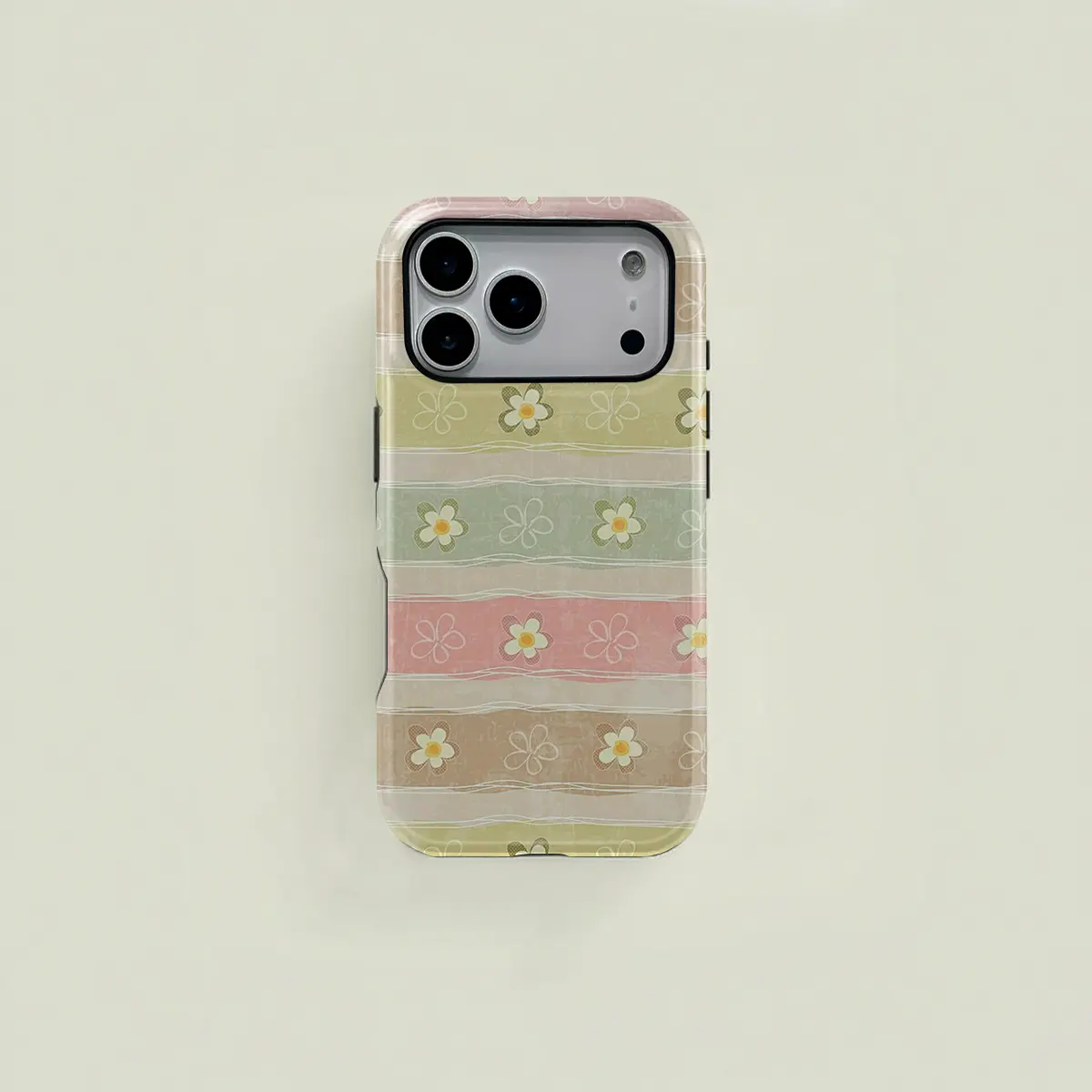 1 pc small daisy stripe floral double layer protective case, solid two-in-one protective case, suitable for iPhone 17 16 15 Pro 14 13 12 11 Pro Max 14 Plus 15 Plus 16Plus 17Plus Samsung Galaxy S25 S24 S23 Ultra series protective case couple mobile phone c