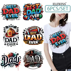 6 pieces of Dad-themed foil DTF transfers. Perfect for t-shirts, hoodies, jeans, backpacks, and pillows, these are washable plastic transfer paper suitable for both men and women, Gifts