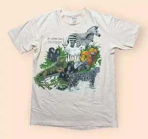 Vintage 1980s St. Louis Zoo T Shirt Pink Mens Large Nature Tee Vtg 80s