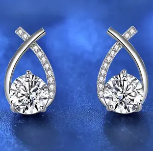 1pair Luxury & Elegant Twist Waterdrop Cubic Zirconia Stud Earrings For Decoration