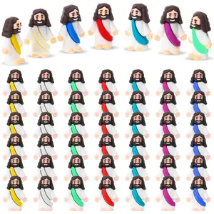 50 Pcs Little Jesus Figures Easter Mini Pocket Jesus Figurines Bulk Original Design for Easter Egg Stuffers Hide Seek Religious Party Favors Sunday School Baptism Gifts(Bright Color)
