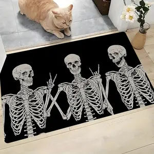 Skeleton Design Mat - Door Floor Mat with 3 Playful Skeletons for Kitchen, Bathroom, Living Room, Bedroom, Entryway Home Halloween Decor