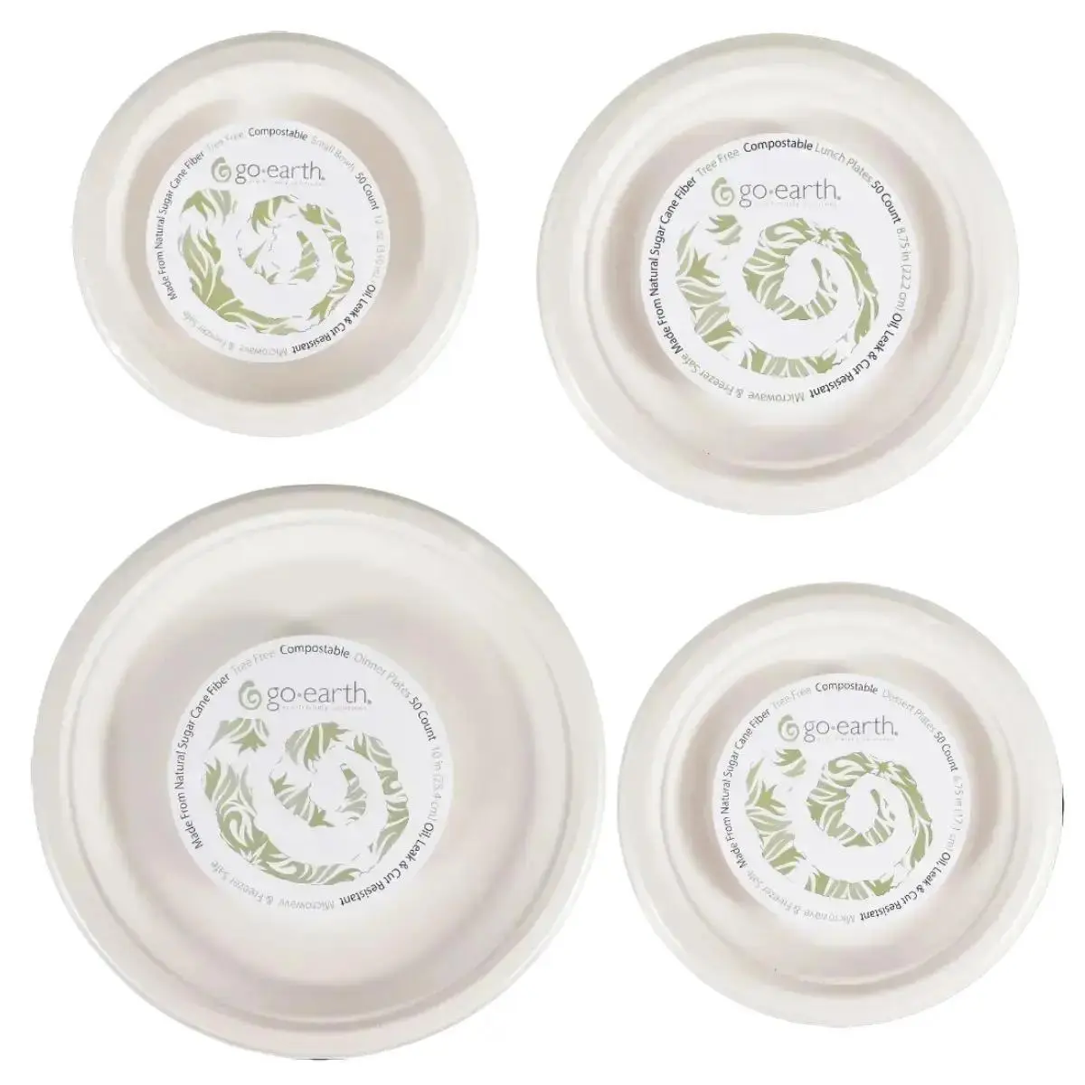 Go Earth Eco Plates (50 Pack) | Compostable + Waterproof | Sugarcane Bagasse | Tree-Free, Biodegradable Party Tableware