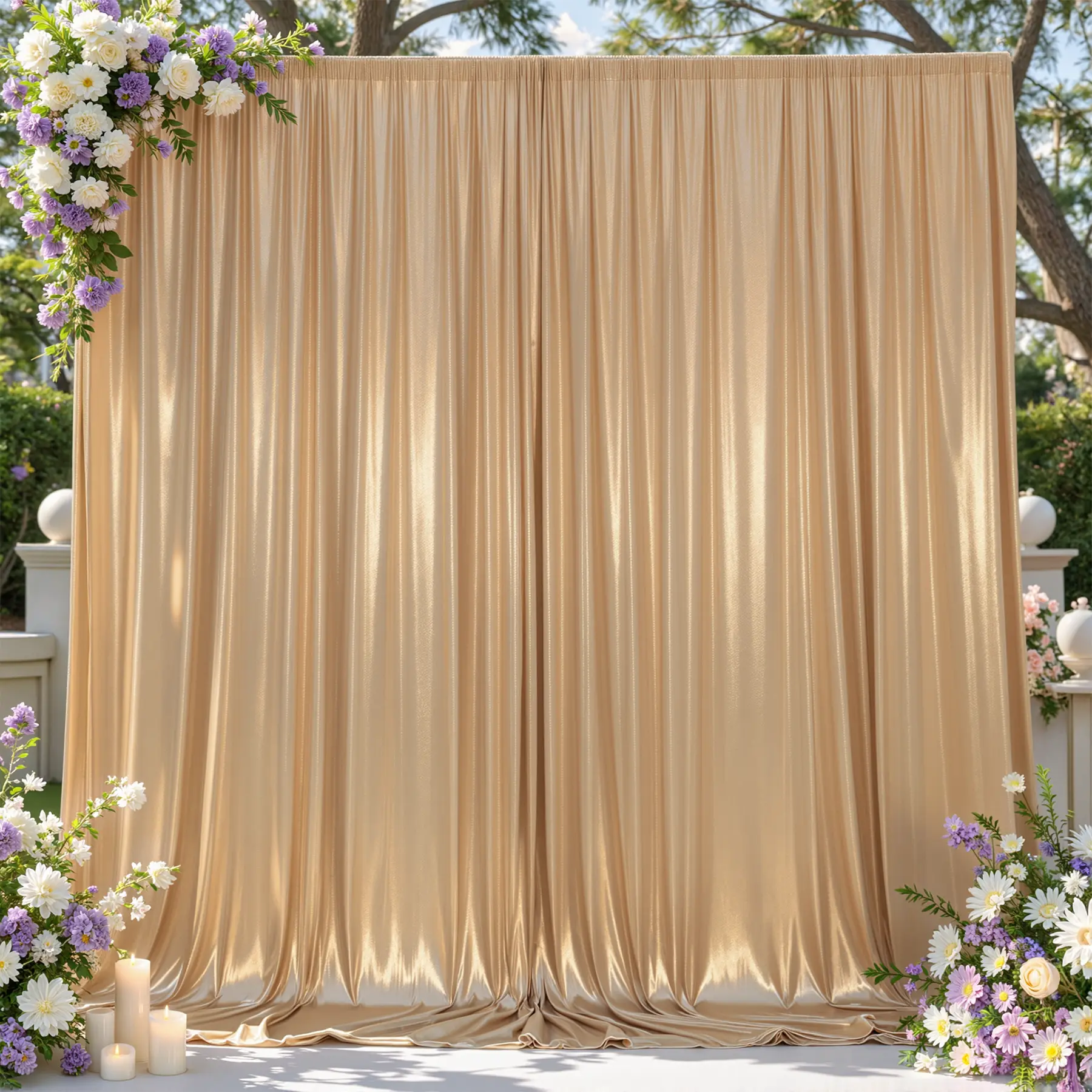 30X10FT  Luxury Satin Drapes, Shimmer Polyester Backdrop Panels For 6 Pack  5x10FT Each Panel,Wrinkle Resistant Photo Booth Background Curtain for Wedding, Bridal Shower & Birthday Party Decor