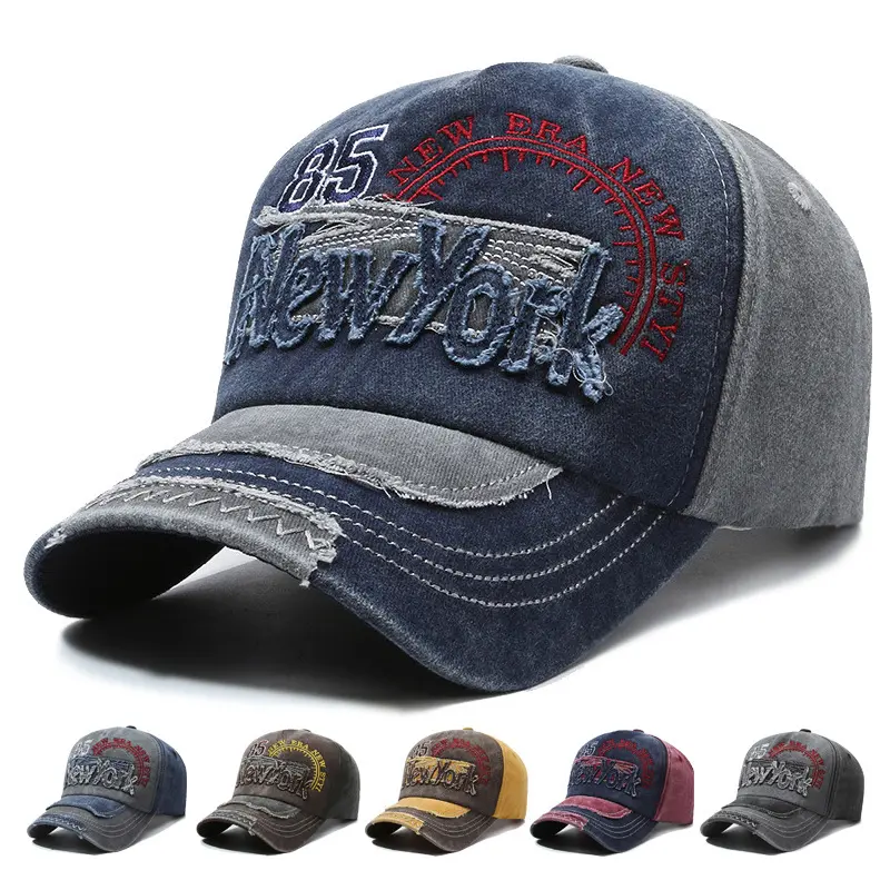 2-Pack Summer personalized baseball cap, distressed washed New York embroidered dad hat, sports sun protection hat, unisex
