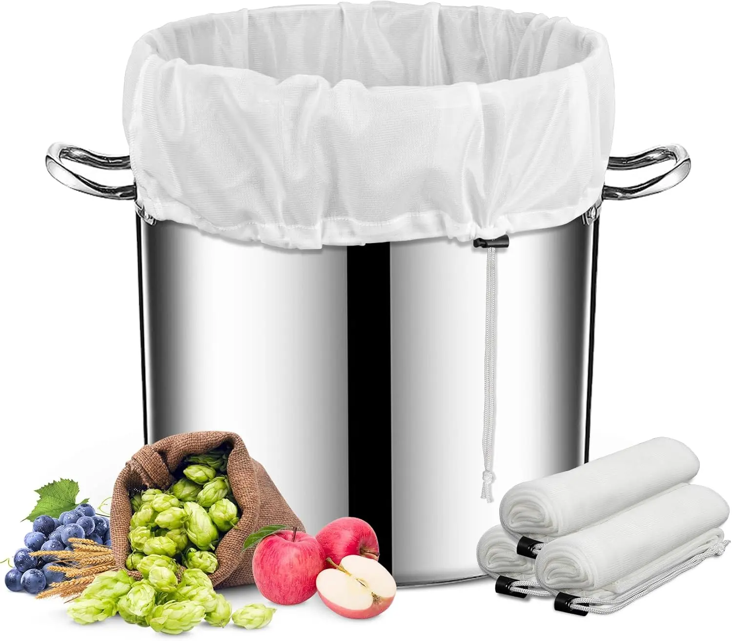 3-Pack Food Grade Polyester Reusable Mesh Filter Brew Bags - 26"x22" Adjustable Drawstring Strainer Bags with Lock Design for Home Coffee, Tea Brewing (Holds 20 lbs of Grain), 20 Pounds Of Grain, 26" X 22"