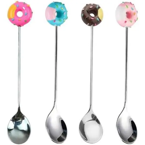 Stainless Steel Stirring Spoons, Cute Doughnut Coffee Spoon for Ice Cream  Sugar, Mini Donut Dessert Stirrers Mixing Teaspoons for Tableware Kitchen Tools (4 Pack)