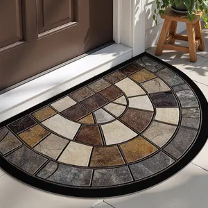Stone Pattern Door Mat, Non-Slip Floor Mat for Entryway and Living Room, Washable Polyester, Round Design, Mosaic Pattern, Home Decor Essential
