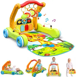 4-in-1 Baby Play Mat & Activity Center Gym |   Walker |   Infant Present for Tummy Time |   Birthday Gift for 3, 4, 5, 6, 7, 8, 9, 10, 12 + Month Old Boys & Girls (Yellow)