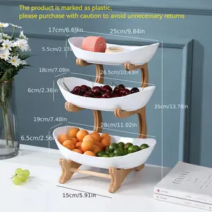 Three-Layer Fruit Plate, 1 Piece Large Capacity Layered Fruit Basket with Bamboo Stand Display Storage Rack Kitchen Counter Tray for Fruits Snacks Nuts Bread Candy Drawer Style Option #     Top Selection