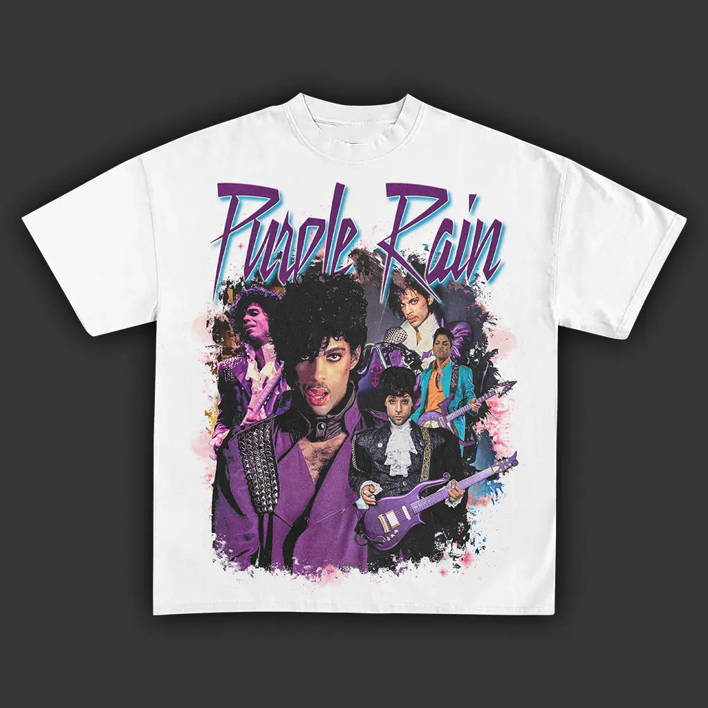 Prince Purple Rain Vintage Collage T-Shirt – Retro 90s Bootleg Style Music Band Tee