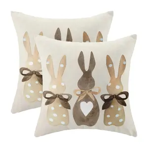 2pcs Easter Pillow Covers Linen Vintage Polka Dot Love Heart Bunny Decor Throw Pillows Spring Bow Rabbit Outdoor Farmhouse Decorative Cushion Cases for Couch Bed Decoration Single-sided No Pillow Core Machine Washable