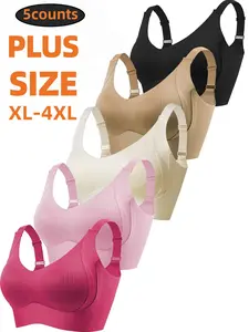 5-Pack Plus Size Comfortable Seamless Wireless Bras, Sizes 1XL-4XL, Designed for Women, Wire-Free Push-Up Casual Style, Suitable for Daily Wear, Maximum Comfort, Fit