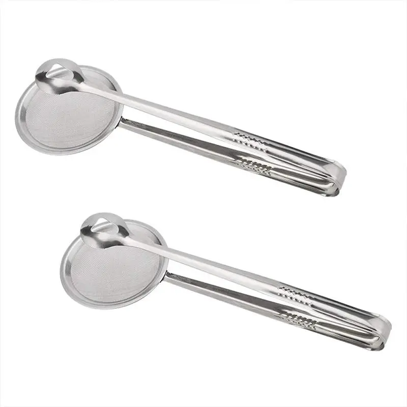 Stainless Steel Food Strainer Tongs, 2 Counts Oil-frying Filter Clip, Fine Mesh Strainer, Oil-frying Filter Spoon, Fried Tongs, Kitchen Utensils, Kitchen Cooking Accessories, Kitchen Gadget