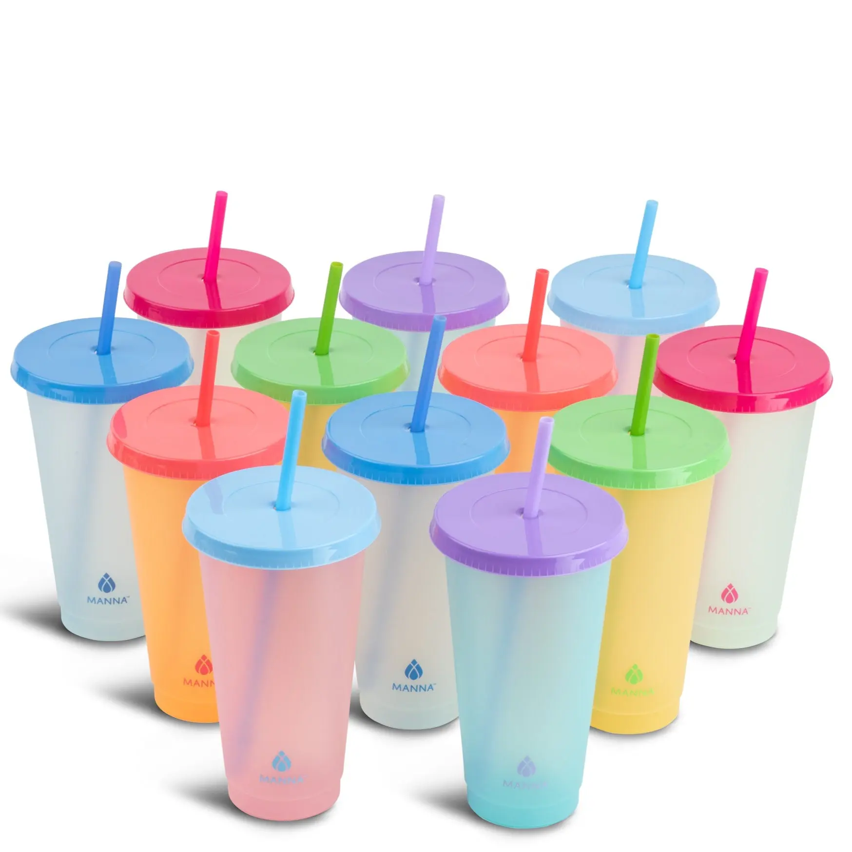 24-Piece Reusable Color-Changing Summer Kitchen Drinkware Set - 24oz Assorted Water Bottles, Cups, Tumblers, Washable, Portable for Home Use, Cup
