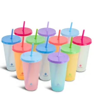 24-Piece Reusable Washable Portable Color-Changing Summer Kitchen Drinkware Set - Includes Water Bottles, Tumblers and Cups for Home Use, Cup