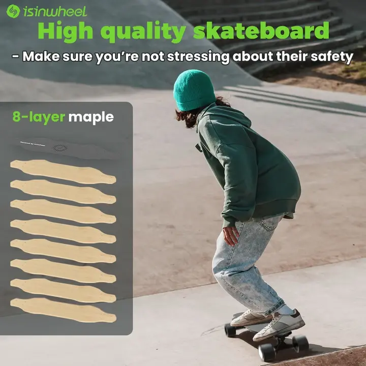 iSinwheel Complete Cruiser Longboard, 8-Layer Maple Skateboard for Youth, Adults, and Beginners with High Flexibility for Street Skating, Amateur, Casual Street Skating