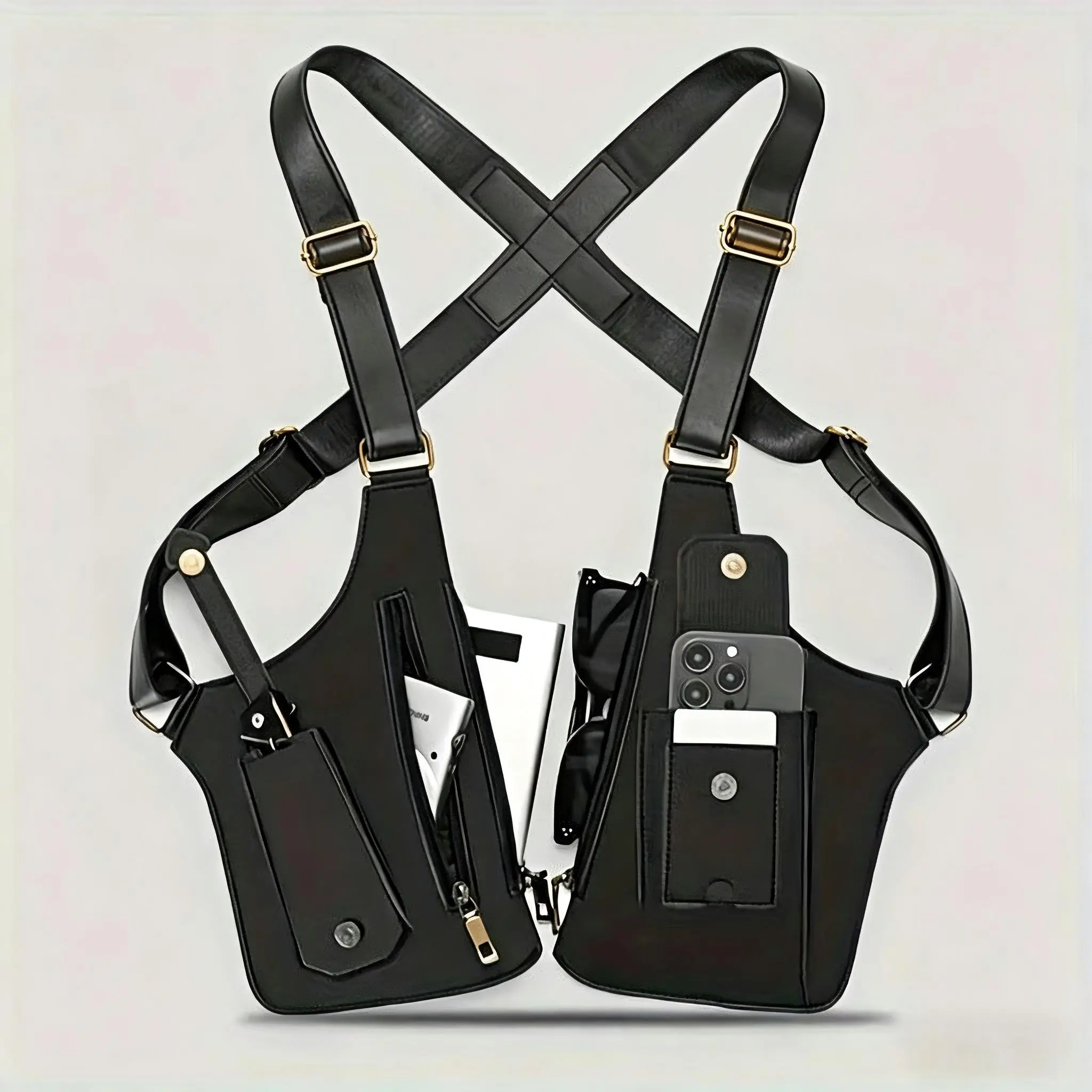 Men's Vintage Leather Shoulder Holster, Anti-Theft Underarm Bag with Adjustable Strap, Multi-Functional Accessory for Travel & Cycling, Leather Bags, Adjustable Strap Bag