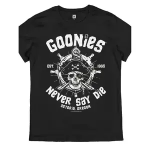 Men's Goonies Never Say Die Retro T-Shirt Officially Inspired 80s Movie Logo Iconic Skull Crossbones Pirate Design