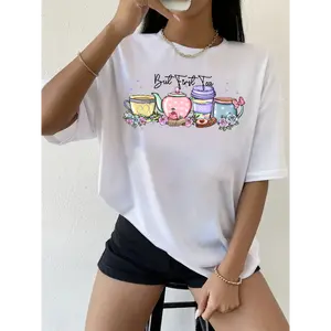 Women's wh180g Combed Cotton Round Neck Boxy Fit Streetwear Tee - Digital Printed Funny Graphic, Light Soft Sun-Ready Casual Top, Tropical Fashion, Boxy & Light T-Shirts, COD Available, Boxy Women's T-Shirts