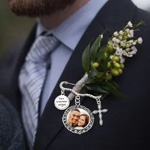 Personalized Photo Charm Pin for Groom, Custom Wedding Boutonniere Charm, Family Photo Brooch, Sentimental Gift, Wedding Memorial Keepsake
