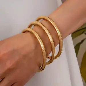 Chunky Triple Tube Bangle Set – Gold & Silver