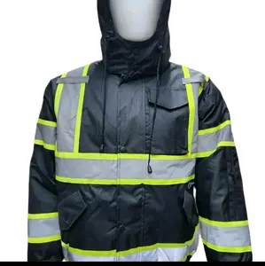 Black Waterproof Reflective Safety Jacket with Pockets for Men - American Size - Clothing, Menswear