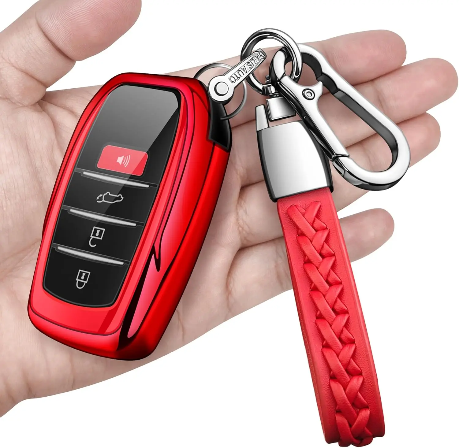Key Fob Cover with keychain Compatible with Toyota 2025-2026 Camry 4Runner,2021-2026 Venza,Sienna, 2019-2026 Land Cruiser,Fortuner,Mirai, 2023-2026 Highlander,Prius,Corolla (Red)Gift.