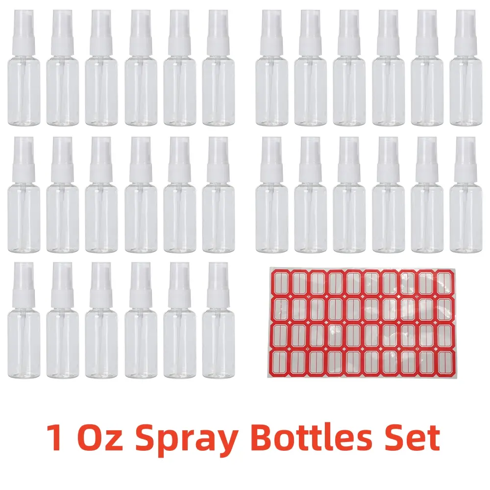 30Pcs/Set 30ml 1oz Clear Empty Fine Mist Plastic Mini Travel Bottle Set,Small Refillable Liquid Containers,Spray Bottles with Sticker,New Year Gifts,Hand Tools Kits