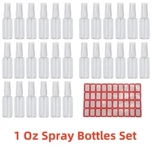 30Pcs/Set 30ml 1oz Clear Empty Fine Mist Plastic Mini Travel Bottle Set,Small Refillable Liquid Containers,Spray Bottles with Sticker,New Year Gifts,Hand Tools Kits