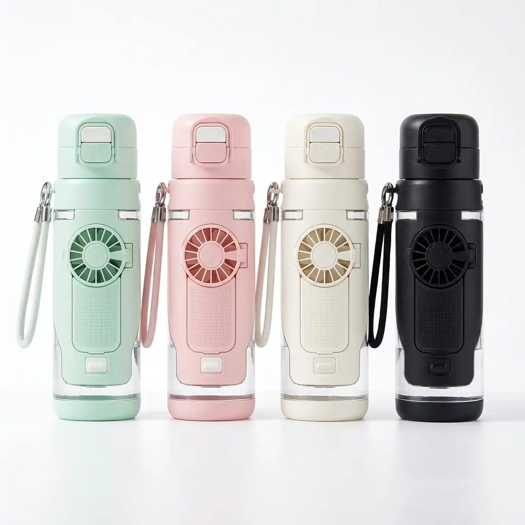 2-in-1 Sports Water Bottle with Built-in Personal Fan, Portable USB Rechargeable Cooling Fan Cup with Lanyard, Leakproof Travel Water Jug for Gym, Outdoor, Camping & Summer Commute (Mint/Pink/White/Black)
