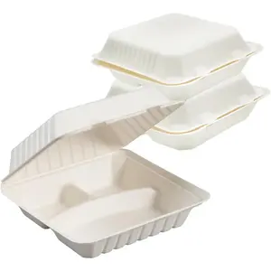 100% Compostable Take Out Food Containers 25 Containers, Natural Disposable Bagasse, Biodegradable Made of Sugar Cane, Green