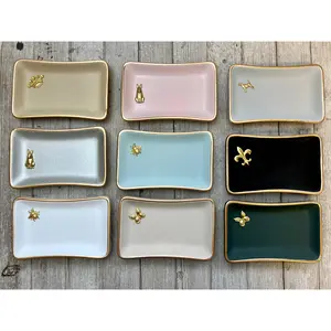 Michelle Allen Designs - Gold accent jewelry dish: Rectangle / Black / Fluer De Lis
