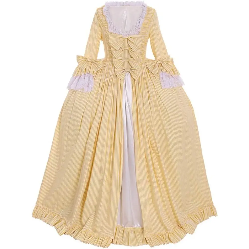 Women Queen Marie Antoinette Rococo Ball Gown Victorian Yellow Dress Costume