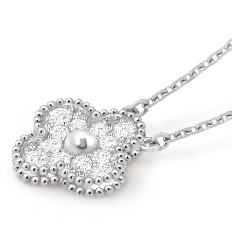 Pre-owned Van Cleef & Arpels Vintage Alhambra pendant 18K white gold, Dia, full set