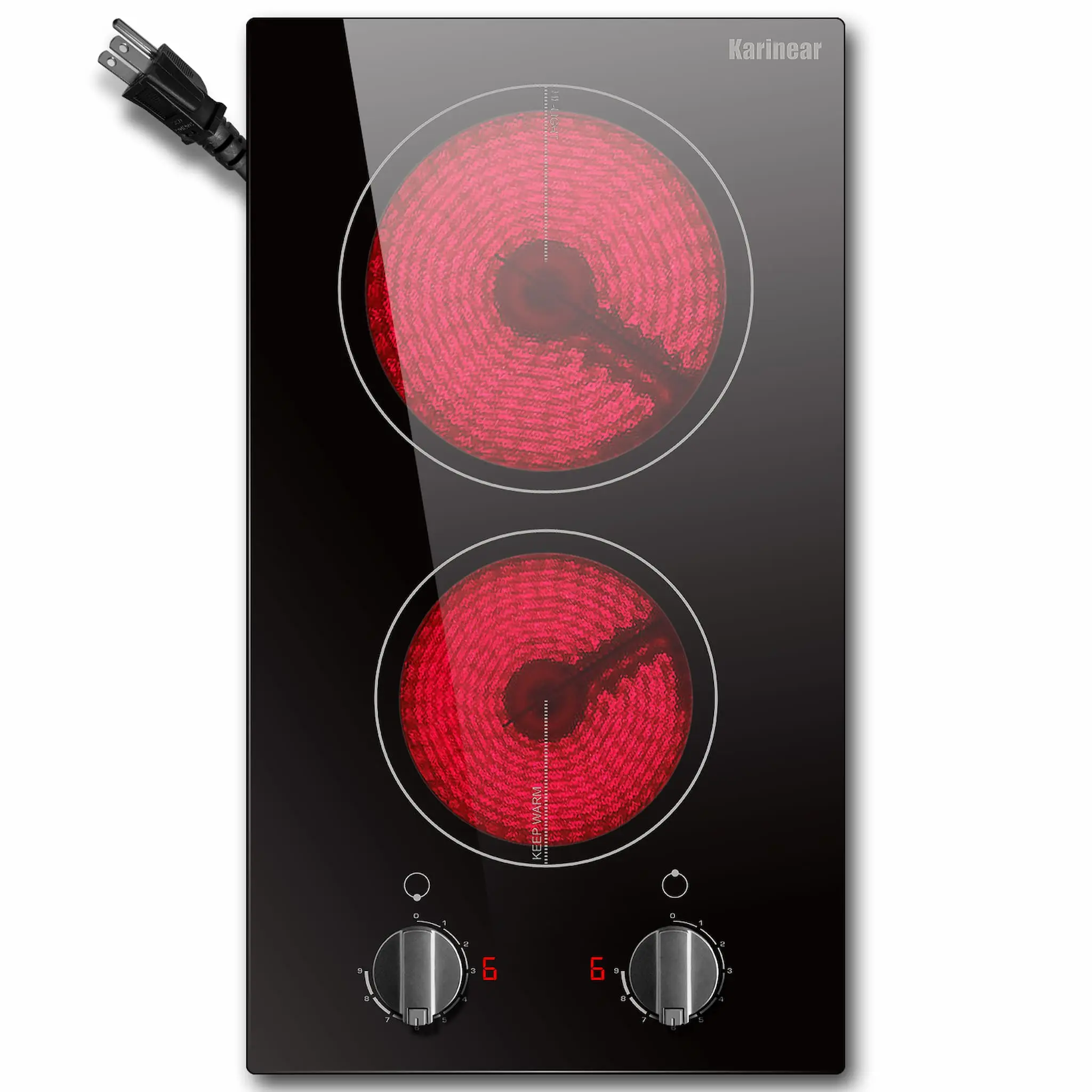 Karinear Portable Electric Stovetop - 2000W Dual-Burner Induction Hob with Knob Control, 9 Heating Levels, Child Safety Lock, Over-Temperature Protection, Easy to Use, Compatible with Any Cooker, Ideal for People with Poor Eyesight