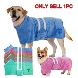 Quick-Dry Dog Bathrobe, Embroidered Towel Bathrobe, Super Absorbent Pet Bathrobe, Adjustable Waistband, Ultra-Soft Fabric, 1pc