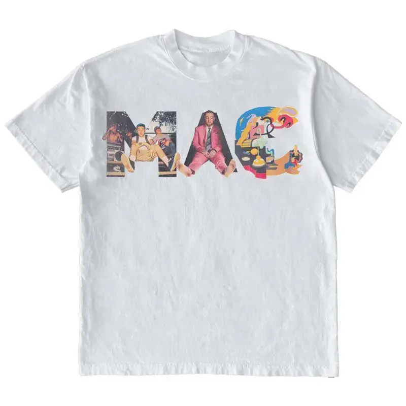 Mac Miller Head Collage Vintage Rapper Sports Top - Unisex Cotton Short-Sleeve Crewneck, Women's Clothes, Oversized 90s Music Streetwear Graphic Tee, Shortsleeve, Round Neck