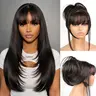 [Blend]Glueless Straight Layered Wigs with Bangs Wear and Go 6x4 Lace Front Wig ,Pre Style Realistic Look with True Scalp Tiny Knots 220% Density