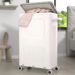 Slim Laundry Hamper with Lid, 50L Tall Laundry Basket with Wheels, Size for, Rolling Laundry Cart with Handle for Easy Transport to Laundry Room