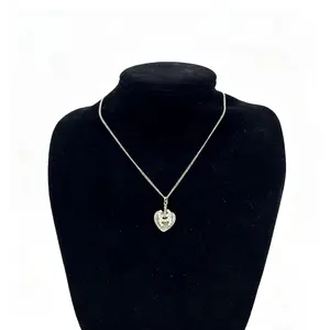Pre-owned h9 Chanel Heart & Double C Rhinestone Necklace — Light Toned Heart Series Style