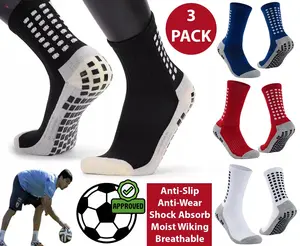 Unisex 3-Pair Premium Sport Socks, Silicone Anti-Slip Grip, All Seasons, for Soccer & Futsal, Men's Football Basketball Use