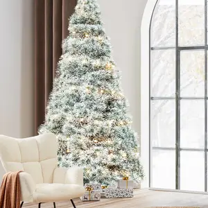 Pre-lit 4.5Ft Flocking Artificial Christmas Tree with 120 Warm White LED Lights, 8 Modes, Sturdy Metal Stand, Lifelike Foliage, Perfect for Festive Settings & Ornaments 4.5Ft/Flocking