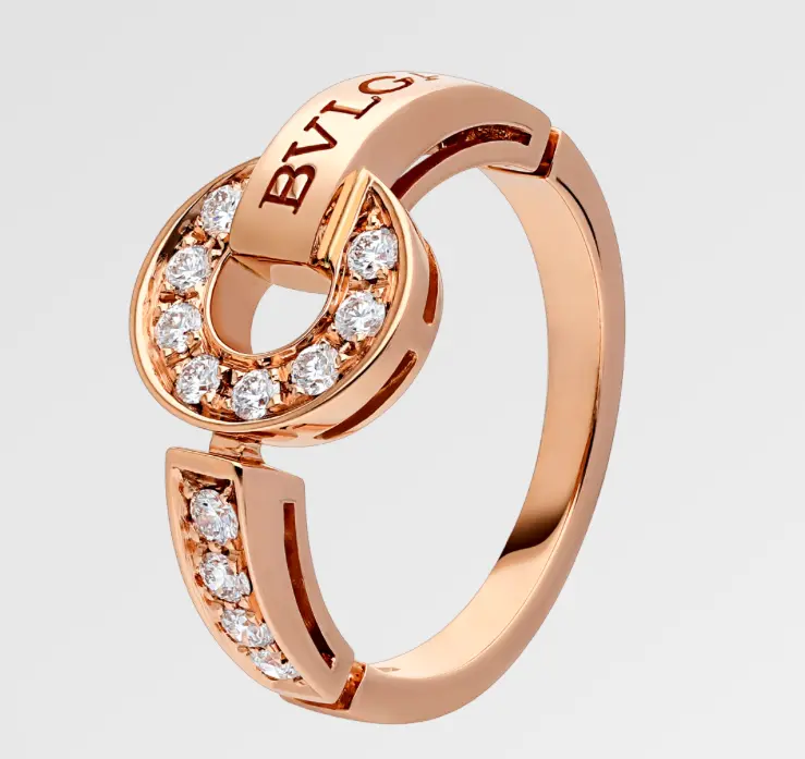 Pre-owned Bvlgari Bvlgari Ring Rose Gold, Full Paved Pre-owned Bvlgari Bvlgari Ring Rose Gold, Full Paved