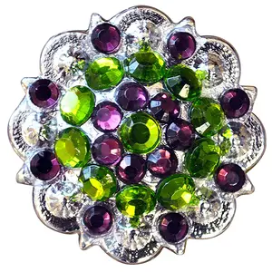 HILASON Western Berry Conchos Glass Rhinestones Bling Tack Cowgirl Peridot-Crystalab Color | Bridle Slotted