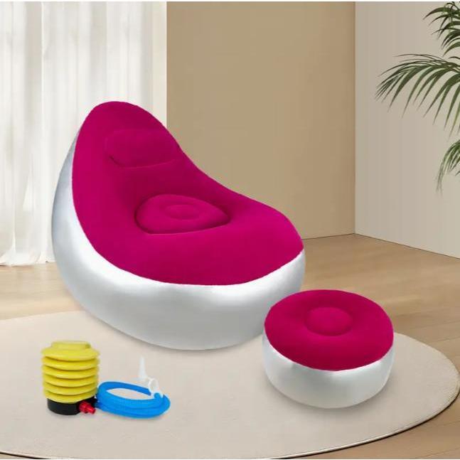 Inflatable Lounge Chair with Footrest Ergonomic Portable Sofa for Indoor & Outdoor Use Folding Couch for Living Room Gaming Office Balcony Travel Camping